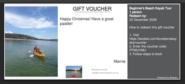 Example gift voucher from Bundeena Kayaks